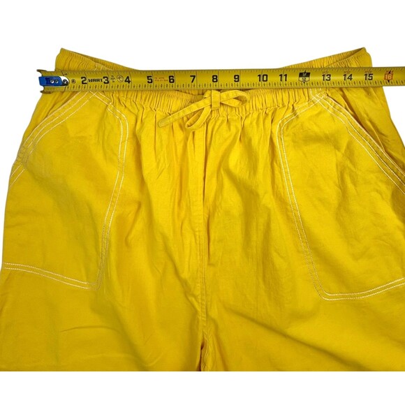 Pappagallo Linen Cotton Crop Pants Yellow Topstitch Wide Leg Cruise Resort XL - Picture 7 of 12